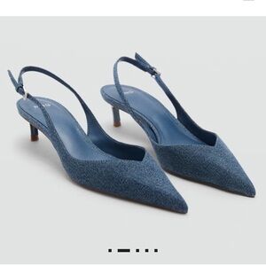 Mango Denim Kitten Heel Pointed Toe Pumps